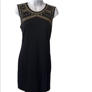 Carmen Marc Valvo Gold Nail-head Navy Dress